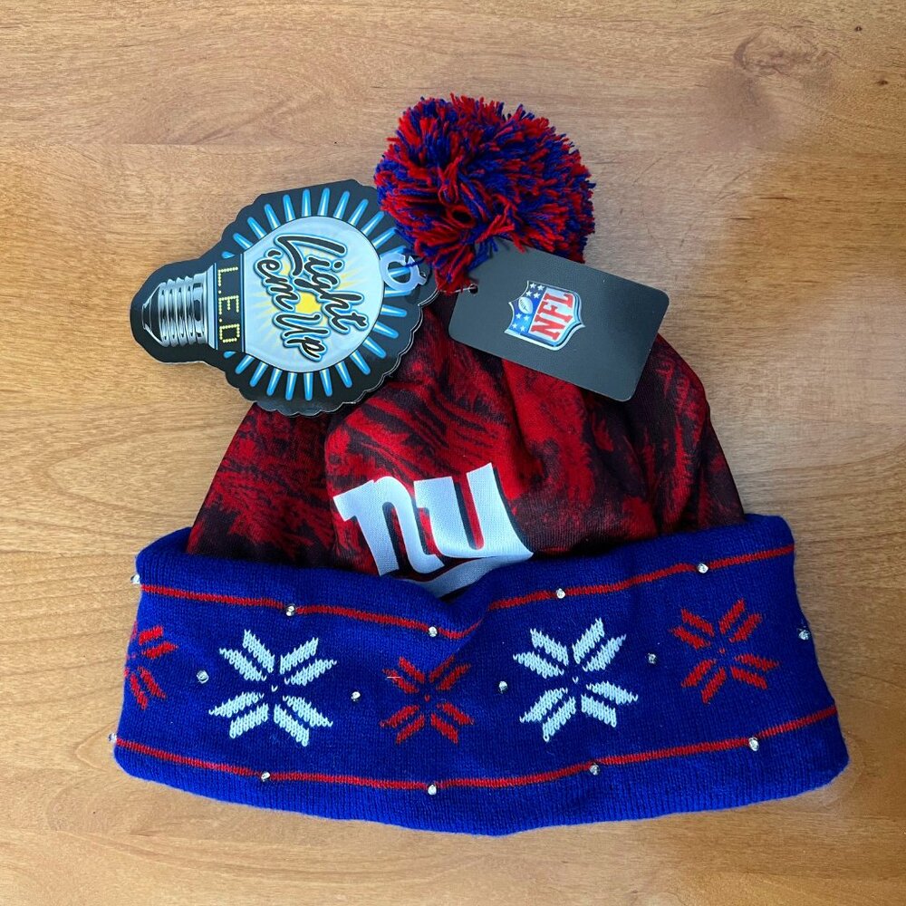 NY Giants Football NFL LED Light-Up Hat Cuffed Winter Pom Beanie Cap